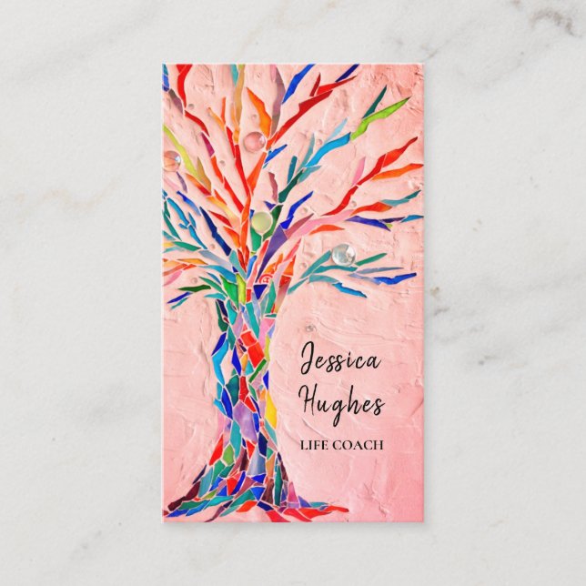 Modern Tree Life Coach Pink Business Card Visitenkarte (Vorderseite)