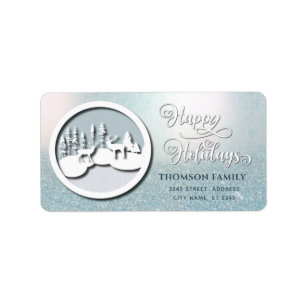 Modern trendige Winterszene Happy Holidays Label Adressaufkleber