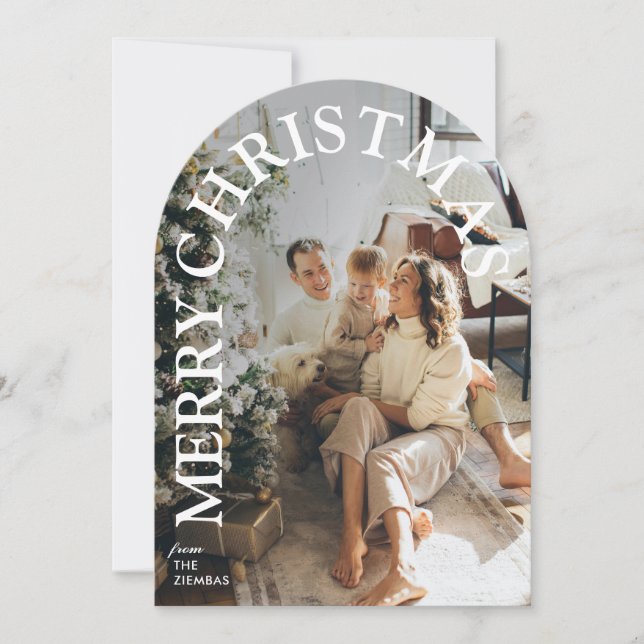 Modern Trendy Arched Merry Christmas Family Photo Einladung (Vorderseite)