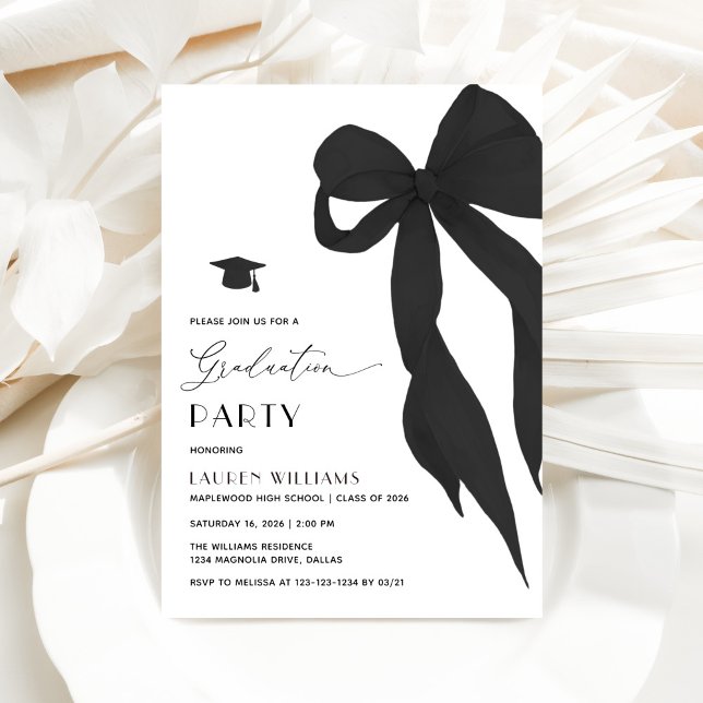 Modern Trendy Black Bow Graduation Party Einladung (Von Creator hochgeladen)