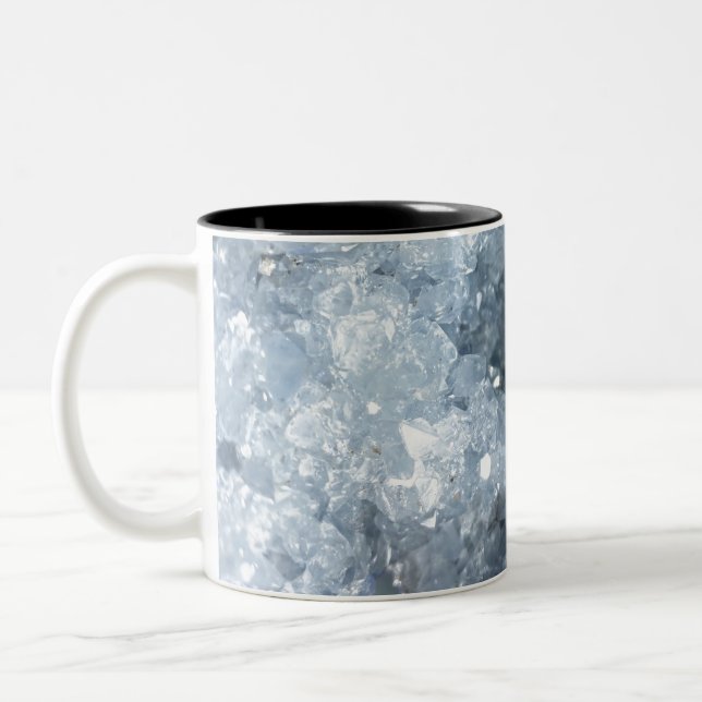 Modern Trendy Blue Celestite Crystal Agate Geode Zweifarbige Tasse (Links)