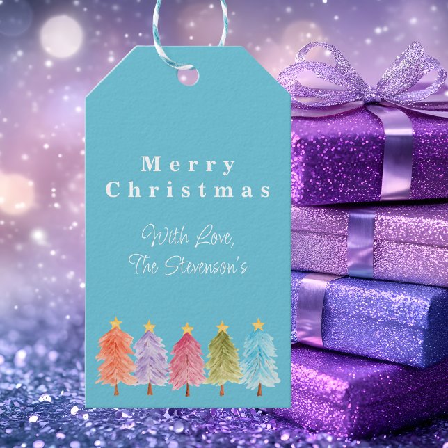 Modern Trendy Blue Christmas Tree Geschenkanhänger (Von Creator hochgeladen)