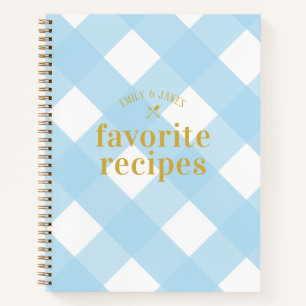 Modern Trendy Blue Gingham Newlyweds Rezept Buch