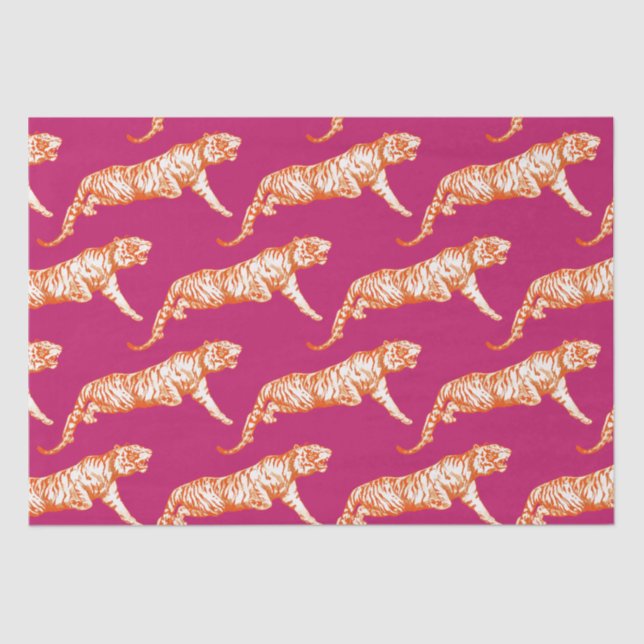 Modern trendy Bright Orange Tiger on Pink Seidenpapier (Vorderseite)