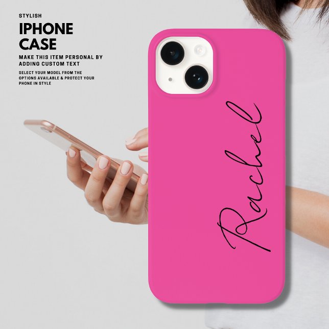 Modern Trendy Chic Hot Pink Script Monogram Name Case-Mate iPhone Hülle (Von Creator hochgeladen)