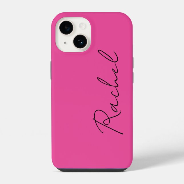 Modern Trendy Chic Hot Pink Script Monogram Name iPhone Hülle (Rückseite)