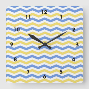 Modern, trendy, elegante blaue und gelbe Chevron Quadratische Wanduhr