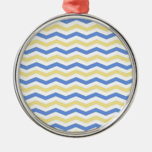 Modern, trendy, elegante blaue und gelbe Chevron Silbernes Ornament