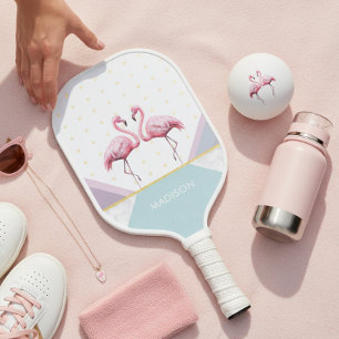 Modern trendy Flamingo Pink Girly Name Pickleball Schläger