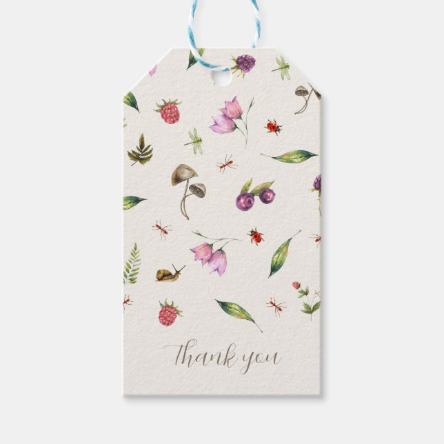 Modern Trendy Floral Bugs Woodland Vielen Dank Geschenkanhänger (Vorderseite)