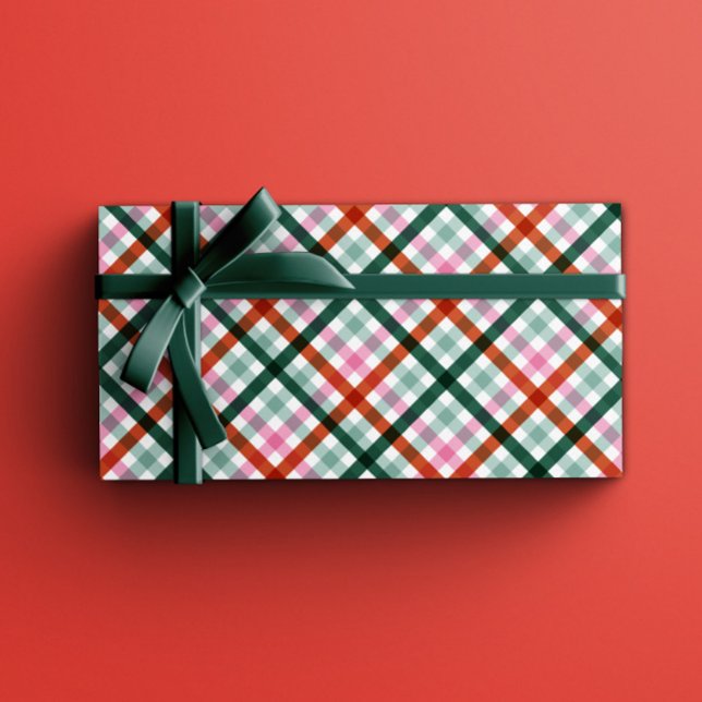 Modern Trendy Gingham Weihnachtsgeschenk Geschenkpapier Set (Modern Gingham Christmas gift-wrapping sheets, with pink, red, and green a trendy holiday pattern.)