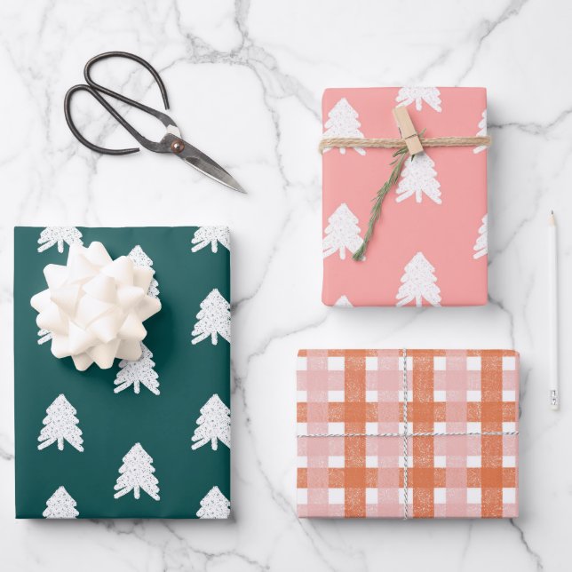 Modern Trendy Green Blush Pink Christmas Geschenkpapier Set (Vorderseite)