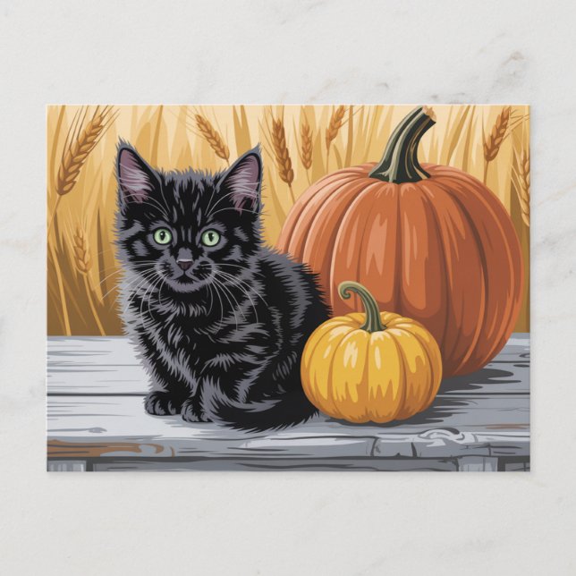 Modern Trendy Halloween Pumpkins and Black Cat  Postkarte (Vorderseite)