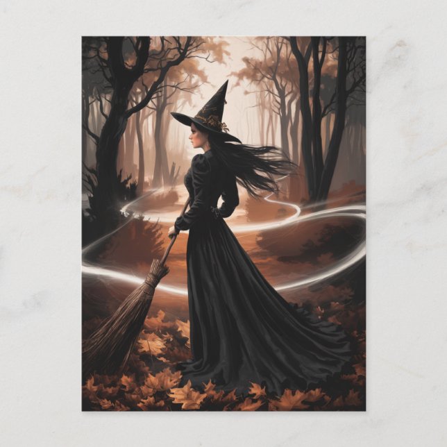 Modern Trendy Halloween Witch in Forest            Postkarte (Vorderseite)