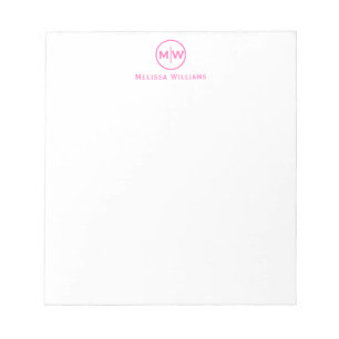 Modern trendy Hot Pink Circle Two Monogram Initial Notizblock