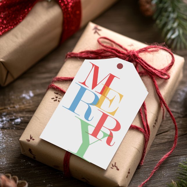Modern Trendy Merry Bright Geschenkanhänger (Modern Trendy Merry Colorful Gift tag for Christmas Holidays)