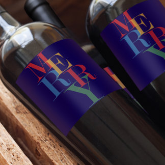 Modern Trendy Merry Bright Weinetikett