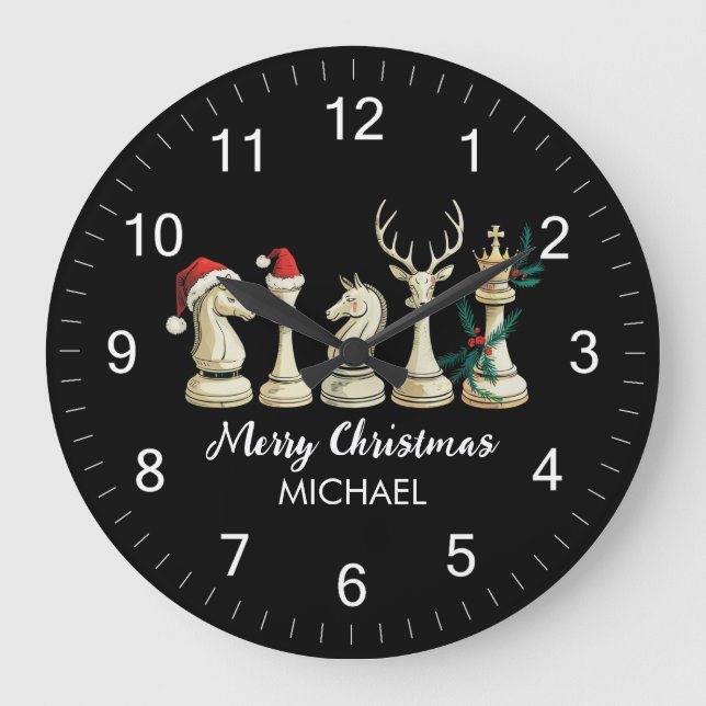 Modern Trendy Personalized Chess Pieces Christmas  Große Wanduhr (Vorderseite)