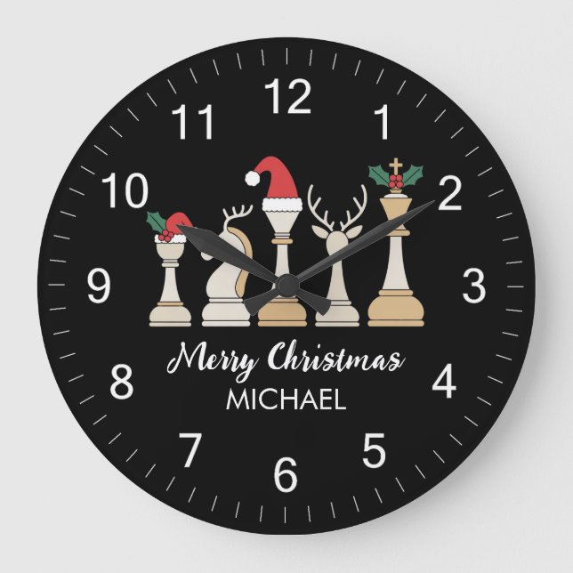Modern Trendy Personalized Chess Pieces Christmas  Große Wanduhr (Vorderseite)