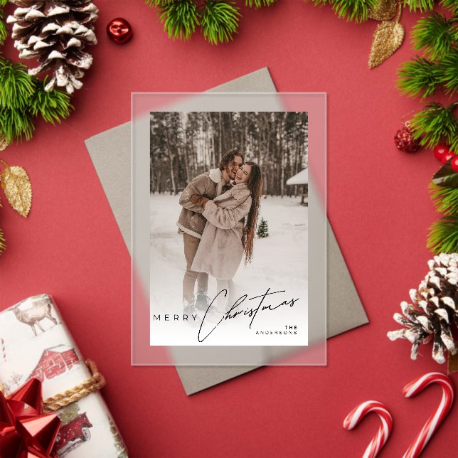 Modern Trendy Photo Elegant Script Christmas Card Acryleinladungen (Insitu (Feiertag))