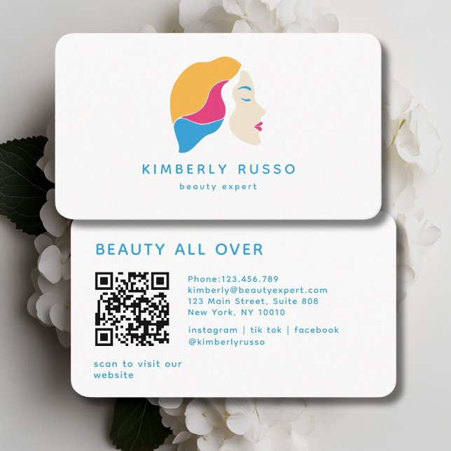Modern, trendy, QR-Code, Salon, Frauen-Logo Visitenkarte (Modern, Trendy, QR Code, Salon, Women-Logo Business Card)