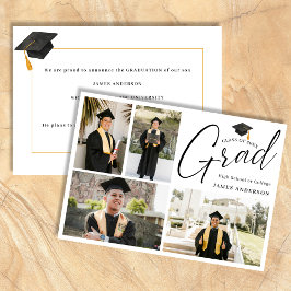 Modern Trendy Script 4 Photo collage Graduation Ankündigung