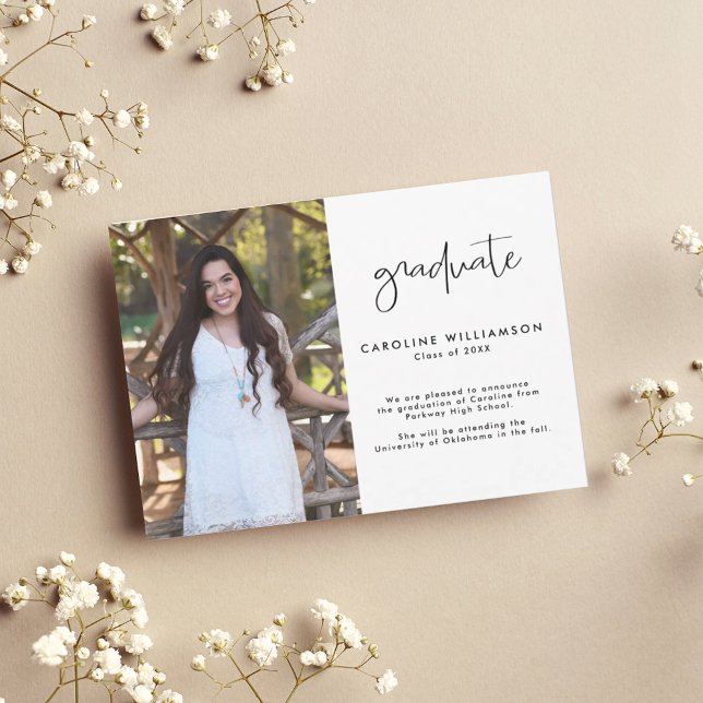 Modern Trendy Script Photo Graduation Announcement Dankeskarte (Von Creator hochgeladen)