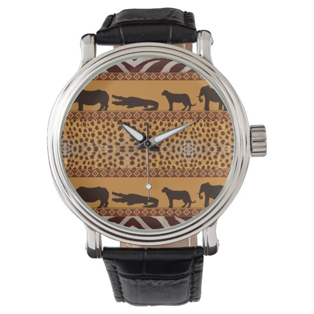 Modern Tribal African Cheetah Muster Animal Print Armbanduhr (Vorderseite)