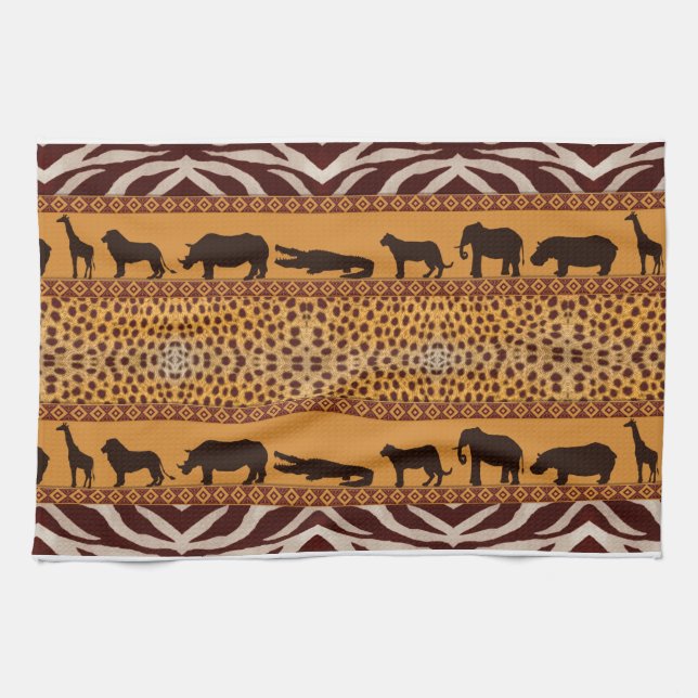 Modern Tribal African Cheetah Muster Animal Print Geschirrtuch (Horizontal)