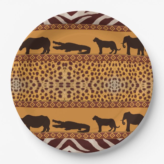 Modern Tribal African Cheetah Muster Animal Print Pappteller (Vorderseite)