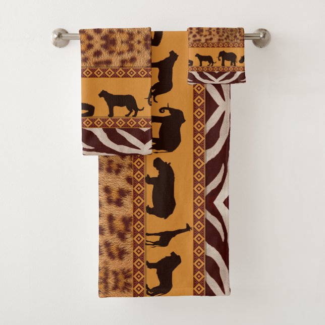 Modern Tribal African Jaguar Muster Animal Print Badhandtuch Set (Insitu)