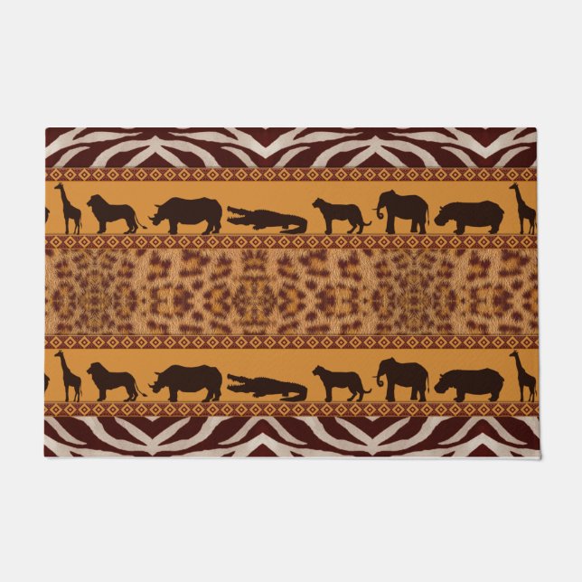 Modern Tribal African Jaguar Muster Animal Print Fußmatte (Vorderseite)