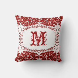 Modern Tribal Batik Monogram White Red Cushi Kissen