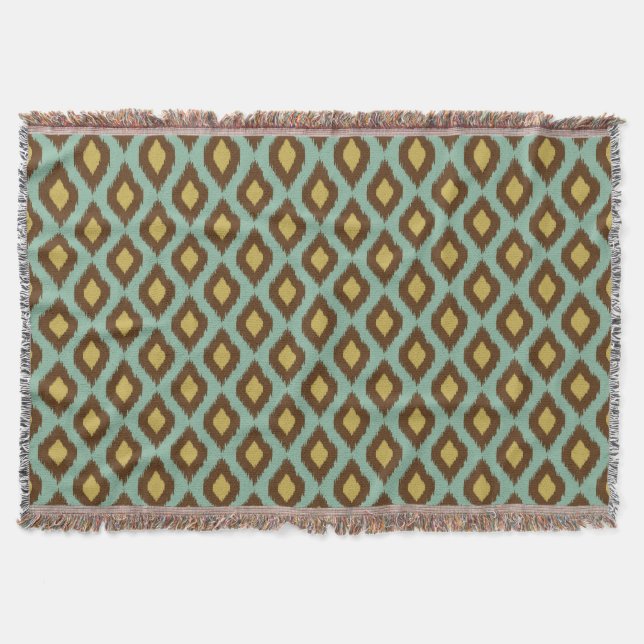 Modern Tribal Ikat blau Gelb Decke (Vorderseite)