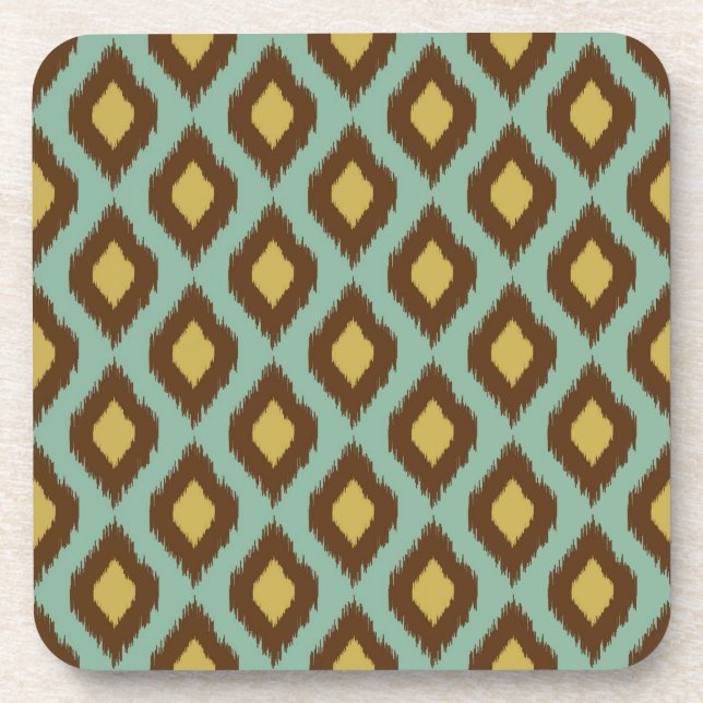 Modern Tribal Ikat blau Gelb Getränkeuntersetzer (Vorderseite)