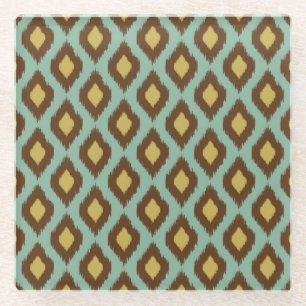 Modern Tribal Ikat blau Gelb Glasuntersetzer