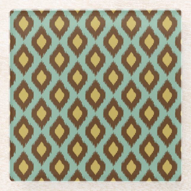 Modern Tribal Ikat blau Gelb Glasuntersetzer (Vorderseite)
