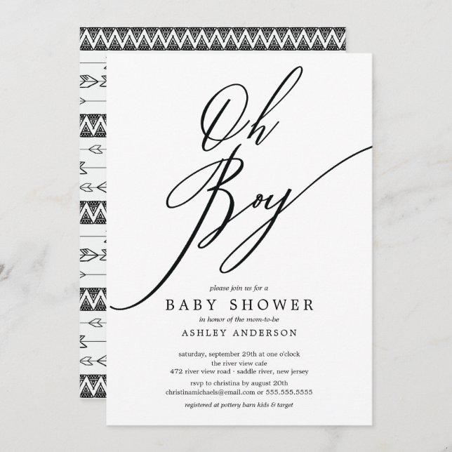 Modern Tribal Oh Boy Baby Dusche Einladung (Vorne/Hinten)