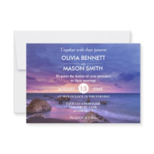 Modern Tropical Beach Sand Sunset Sea Wedding Card