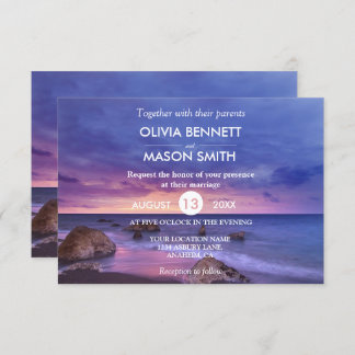 Modern Tropical Beach Sand Sunset Sea Wedding Card Einladung