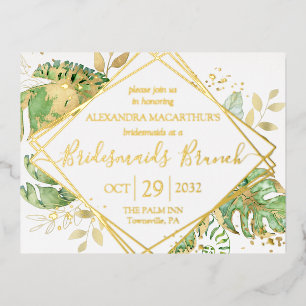 Modern Tropical Bridesmais Brunch Gold Folie Einladungspostkarte