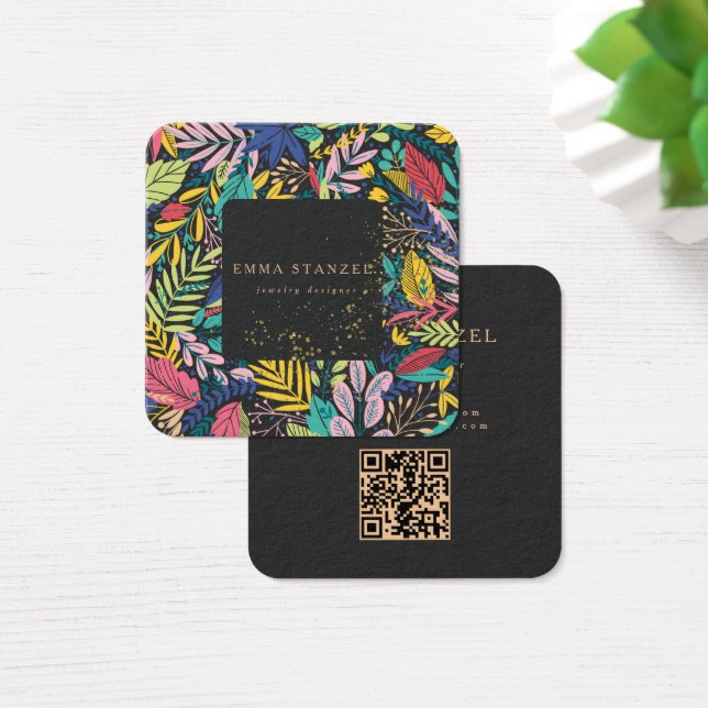 Modern Tropical Floral Square Business Card  (Schreibtisch)