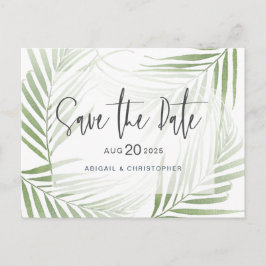 Modern Tropical Foliage Sage Green Save the Date Postkarte