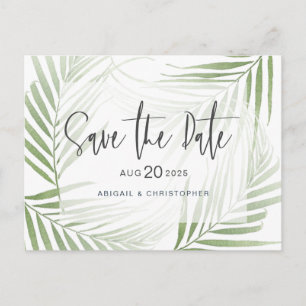 Modern Tropical Foliage Sage Green Save the Date Postkarte