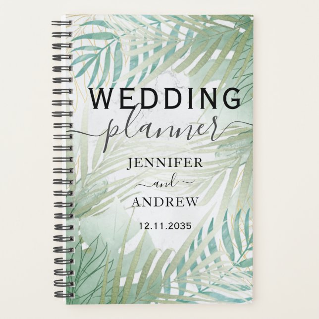 Modern Tropical Foliage Sage Green Wedding Planner Planer (Vorderseite)