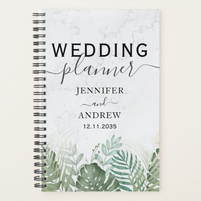 Modern Tropical Foliage Sage Green Wedding Planner Planer (Vorderseite)