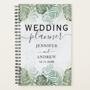 Modern Tropical Foliage Sage Green Wedding Planner Planer