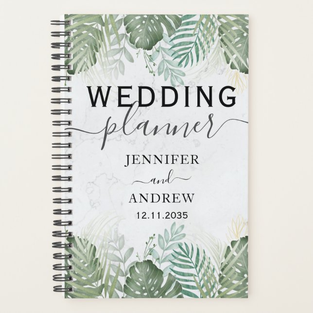 Modern Tropical Foliage Sage Green Wedding Planner Planer (Vorderseite)