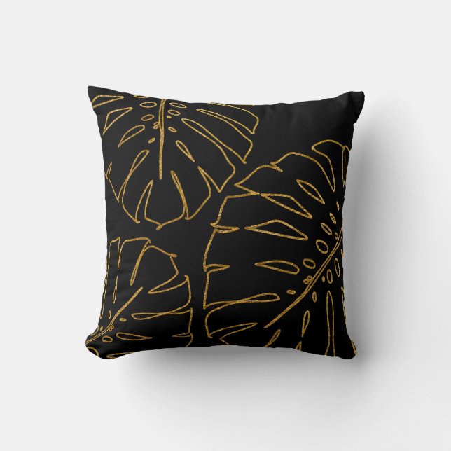 Modern Tropical Gold Monstera Kissen (Vorderseite)