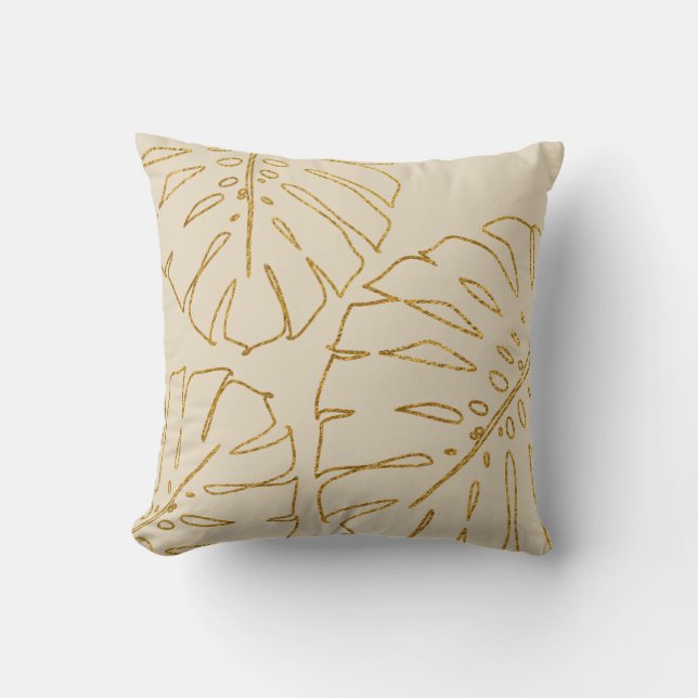 Modern Tropical Gold Monstera Kissen (Vorderseite)